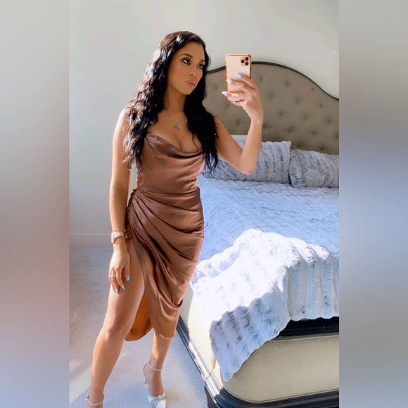 Reva Toffee Satin Balcony Corset Dress - Picture 4 of 6